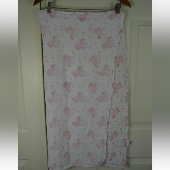 Lollypop Unicorn Rainbow Baby Swaddle Blanket Hearts Pink White Yellow Muslin - Picture 6 of 9